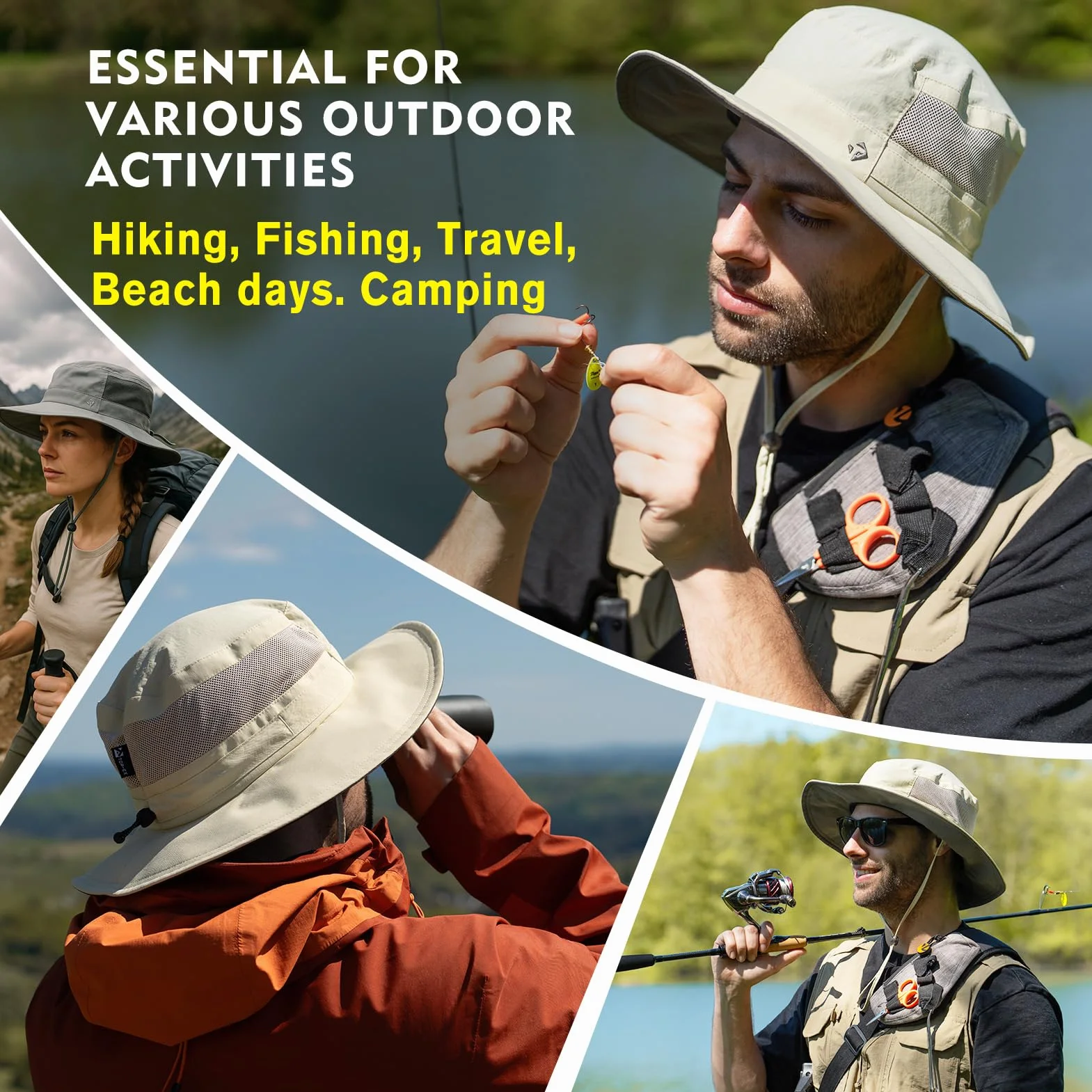 TOP-EX Sommer Sonnenhut für Herren Damen mit breiter Krempe UPF 50, UV-Schutz Safari Hut verstellbar, Wandern atmungsaktiv für Outdoor-Abenteuer
