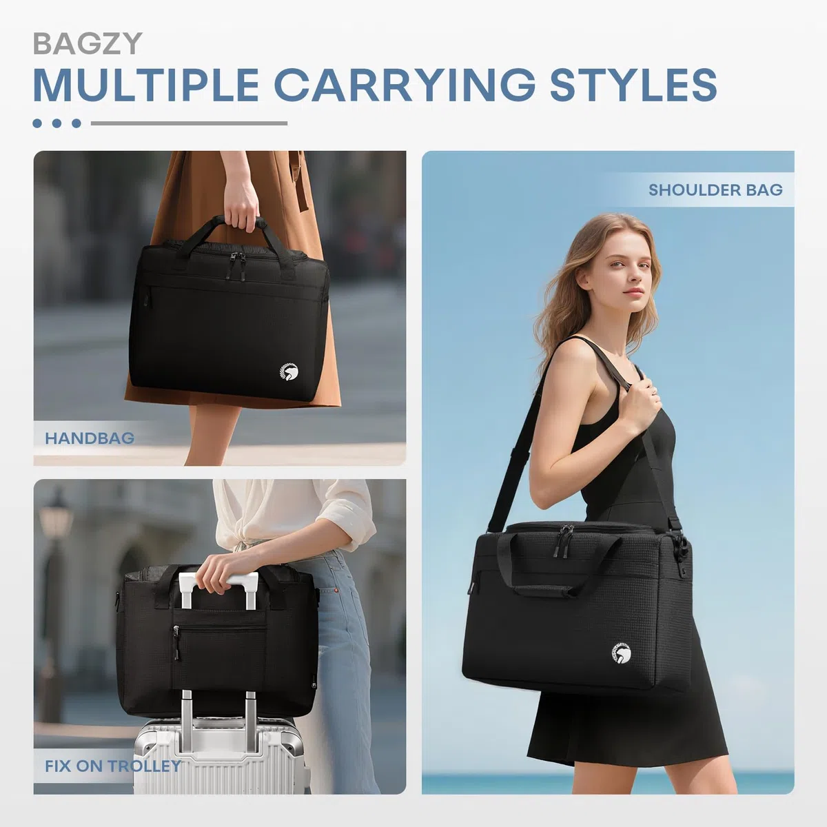 BAGZY Handgepäck 40x30x15 cm British Airways KLM Air France Handgepäck Tasche für Flugzeug 40 x 30 x 15 Faltbare Reisetasche Wasserdicht Carry on Luggage Underseat Bag für Weekend Sport Herren Damen