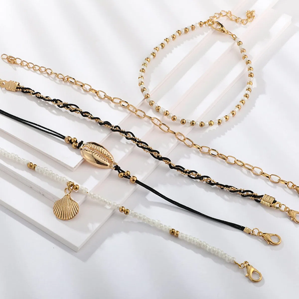 Aucuu Fußkettchen für Damen, Fußkette Damen, Verstellbare Fußkettchen, Mehrschichtige Fußkettchen, Fußschmuck für Frauen und Mädchen für Sommer Strand