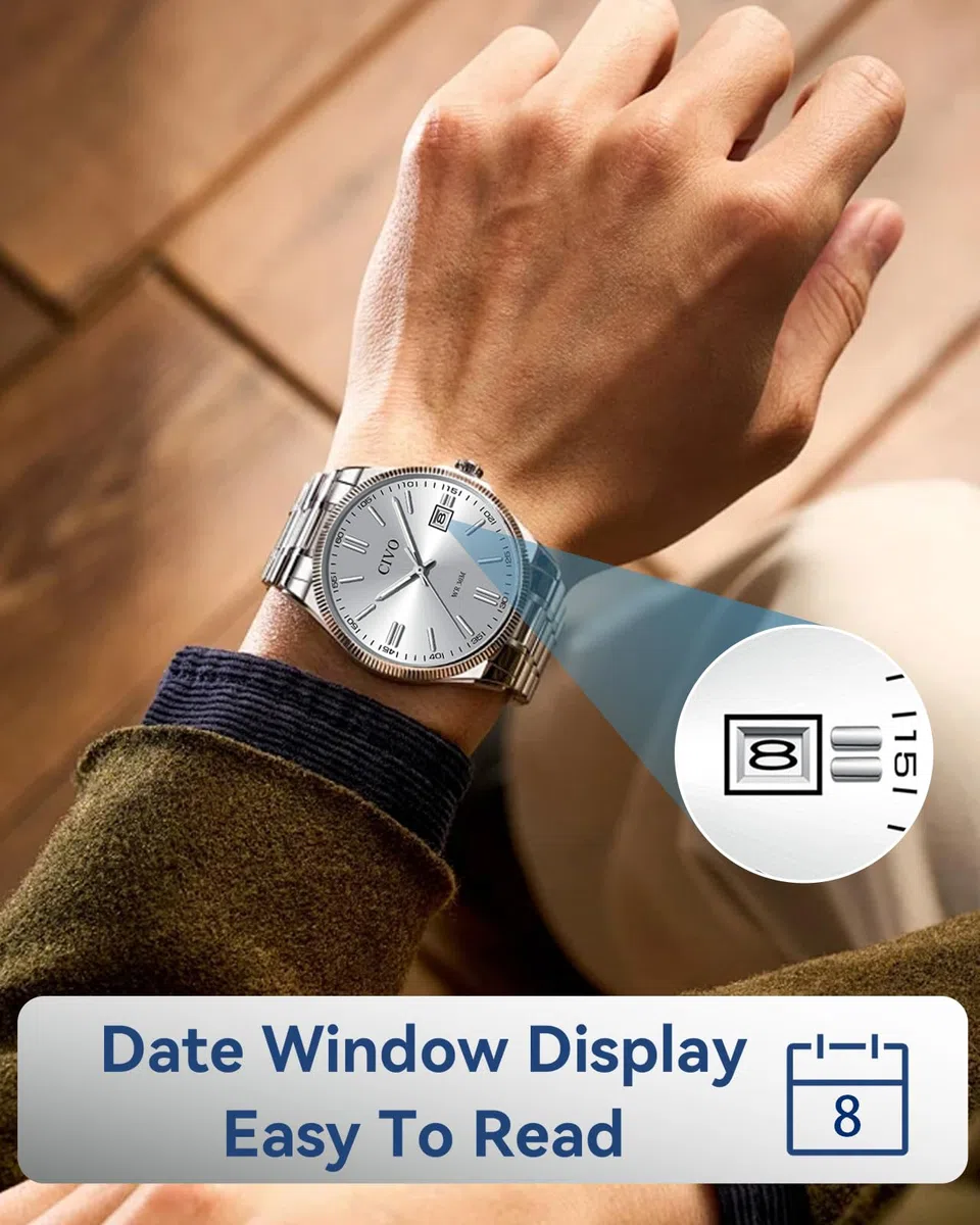 CIVO Herren Uhr Edelstahl Armbanduhr: Einfach Analog Business Herrenuhr mit Leuchtend Datum - Wasserdicht für Arbeit und Freizeit - Stylisch Geschenk für Männer