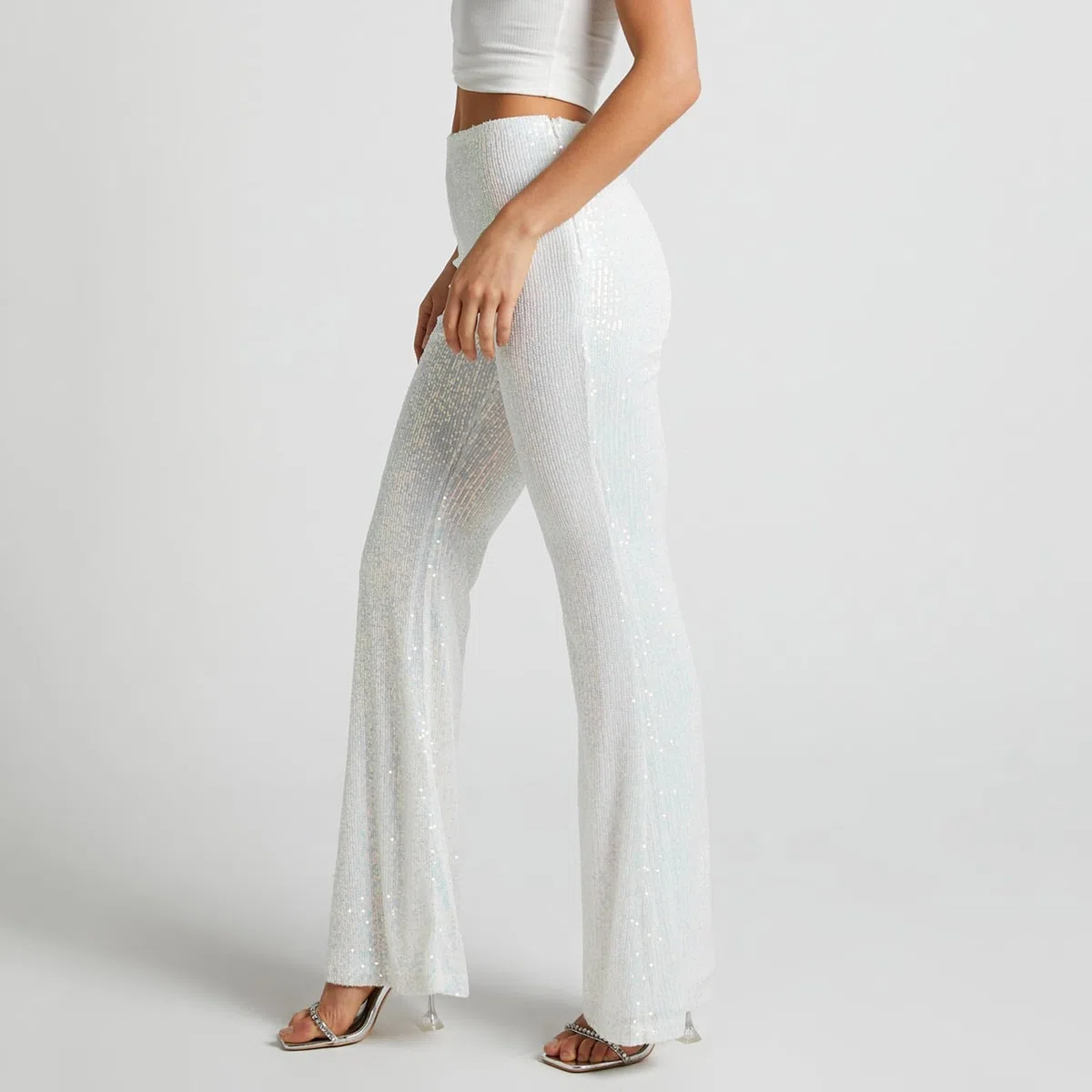 Freizeithose Damen Glitzer Pailletten Hosen Hohe Taille Dehnbar Hip Hop Club Glänzende Hose Elegant Jogginghose Party Club Kostüm mit Drawstring Baggy Paillettenhose für Frühling