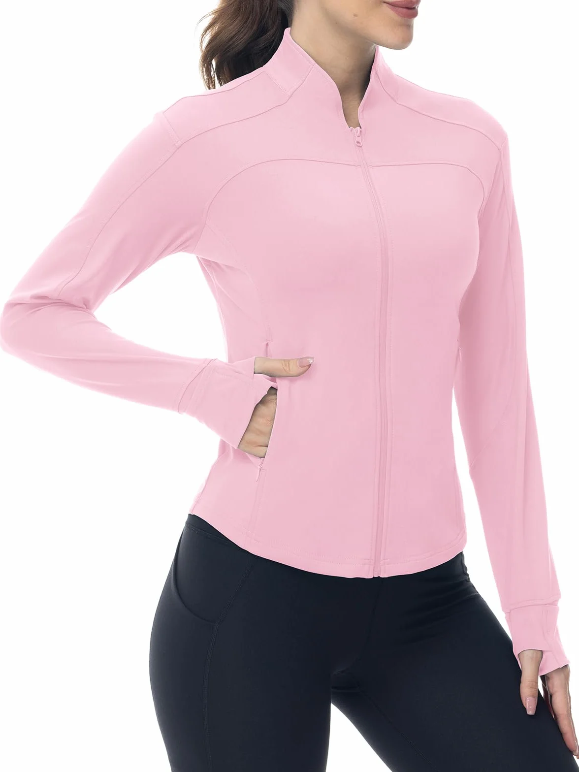 YSENTO Damen Sportjacke Laufjacke Funktionsjacke Wanderjacke Leicht Langarm Yoga Gym Sport Oberteil Atmungsaktive mit Daumenloch