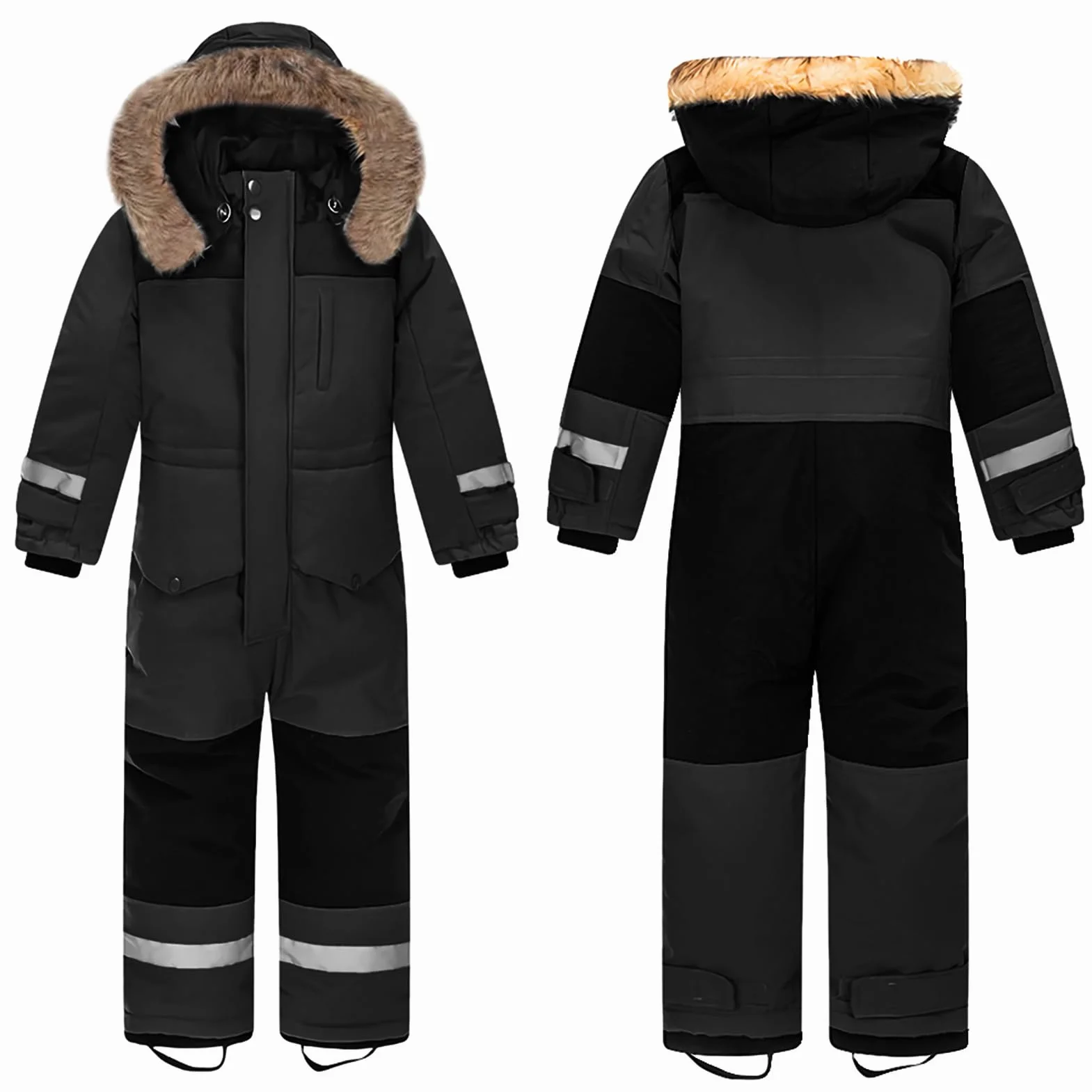 Kinder Skianzug Jungen mit Kapuze Winddichte Wasserdichte Schneeoverall Mädchen Warmer Schneeanzug Dickere Skioverall mit Reflektierenden Streifen