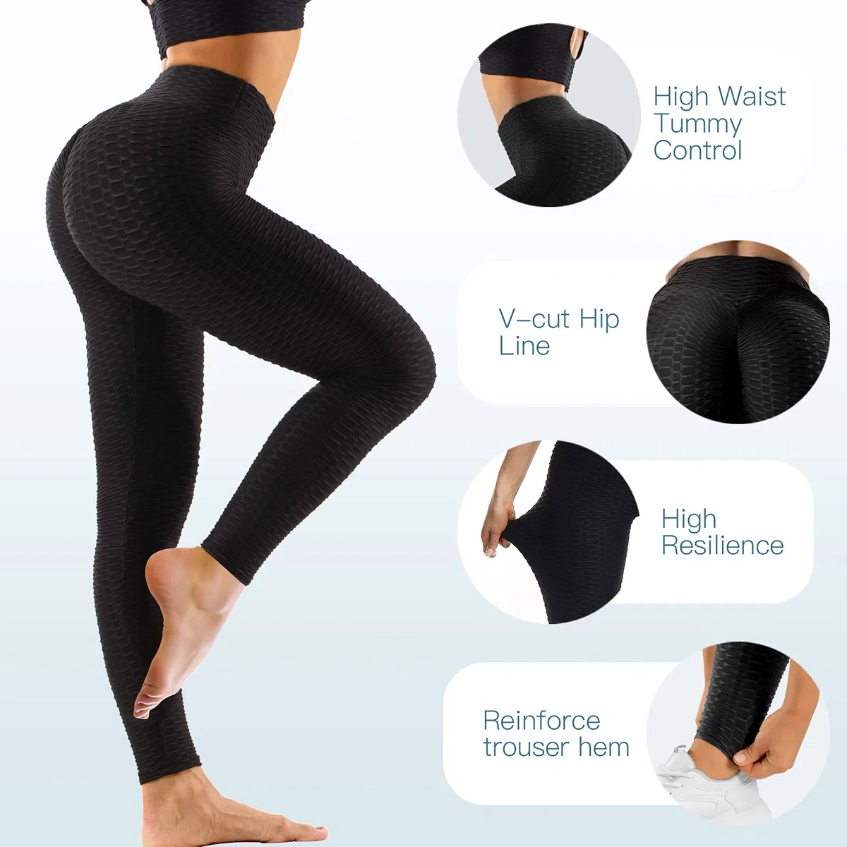 Oielai Tik Tok Damen Sport Leggings, High Waist Push Up Boom Booty Leggings mit Bauchkontrolle, Lange Sporthose Fitnesshose Yoga Leggings für Damen Mädchen