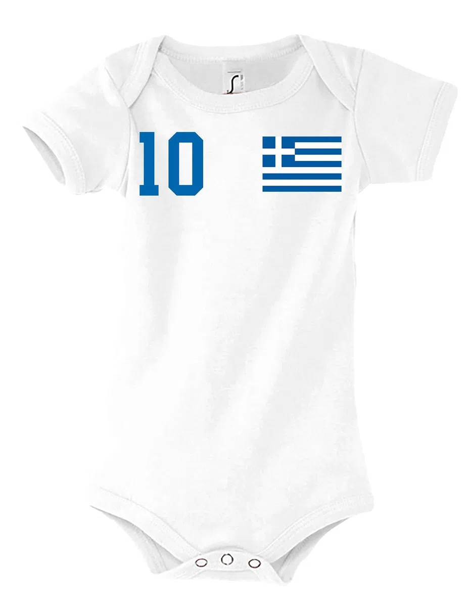Kinder Baby Strampler Shirt Griechenland mit Wunschname + Nummer