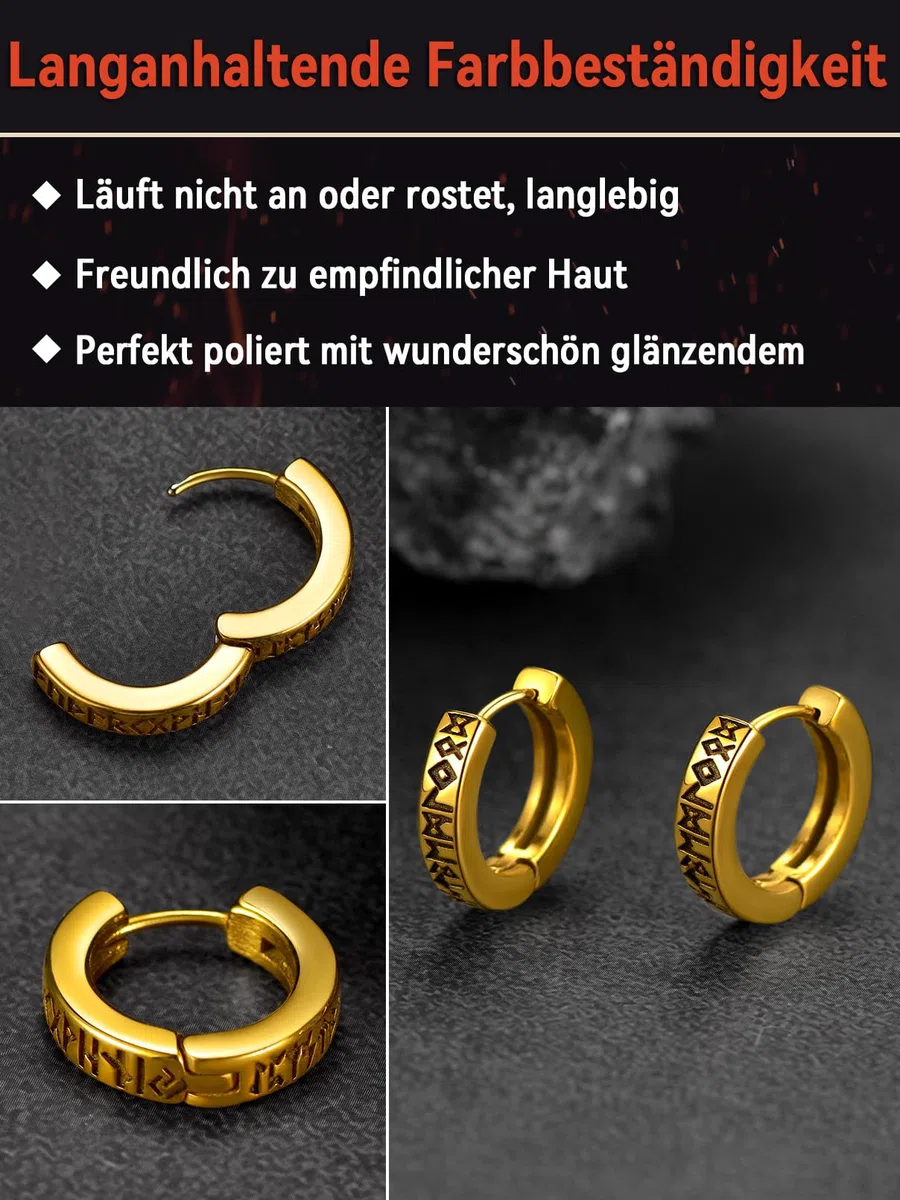 FaithHeart Wikinger Rune Ohrstecker für Herren Damen Edelstah Nordischer Wikinger Rune Creolen Ohrstecker Punk Stil Piercing Ohrschmuck mit Geshenkebox für Freunden Ehemann