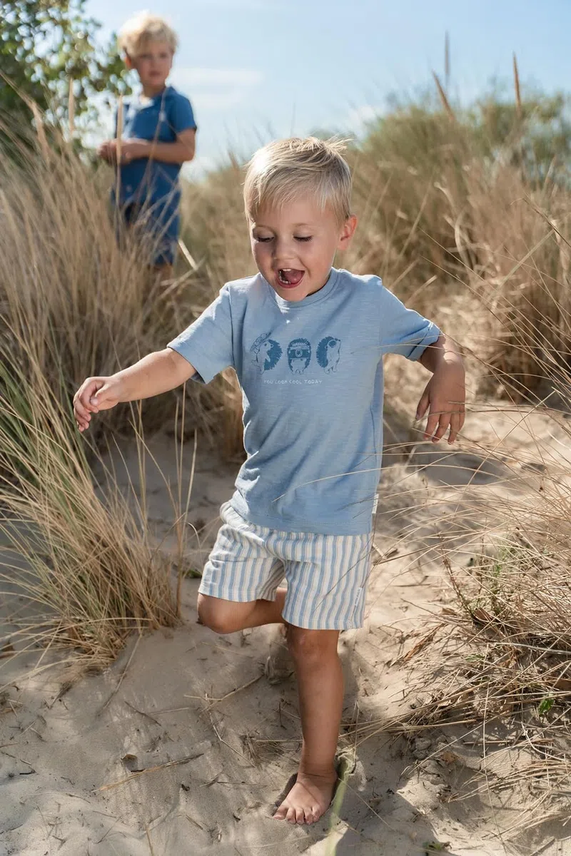 Little Dutch Kinder Kurze Hose Shorts - für Jungen - mit Streifen - Baumwolle Musselin - Forest Friends - blau/weiß (Gr. 86)