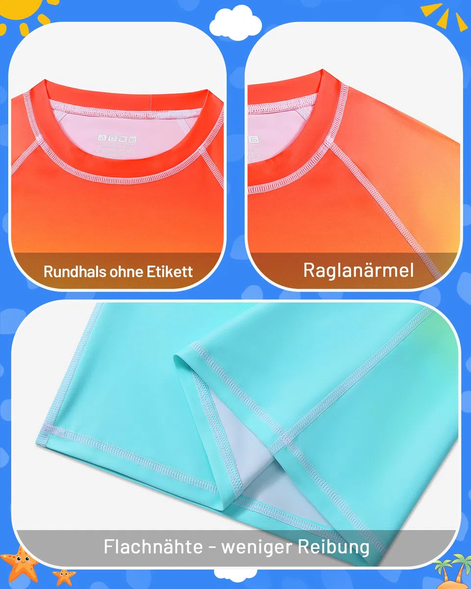Runhit UPF 50+ UV Shirt Kinder Langarm, Atmungsaktives Badeshirt Schwimmshirt mit Rundhals, Schnelltrocknendes Rashguard Top für Strand Wassersport Outdoor