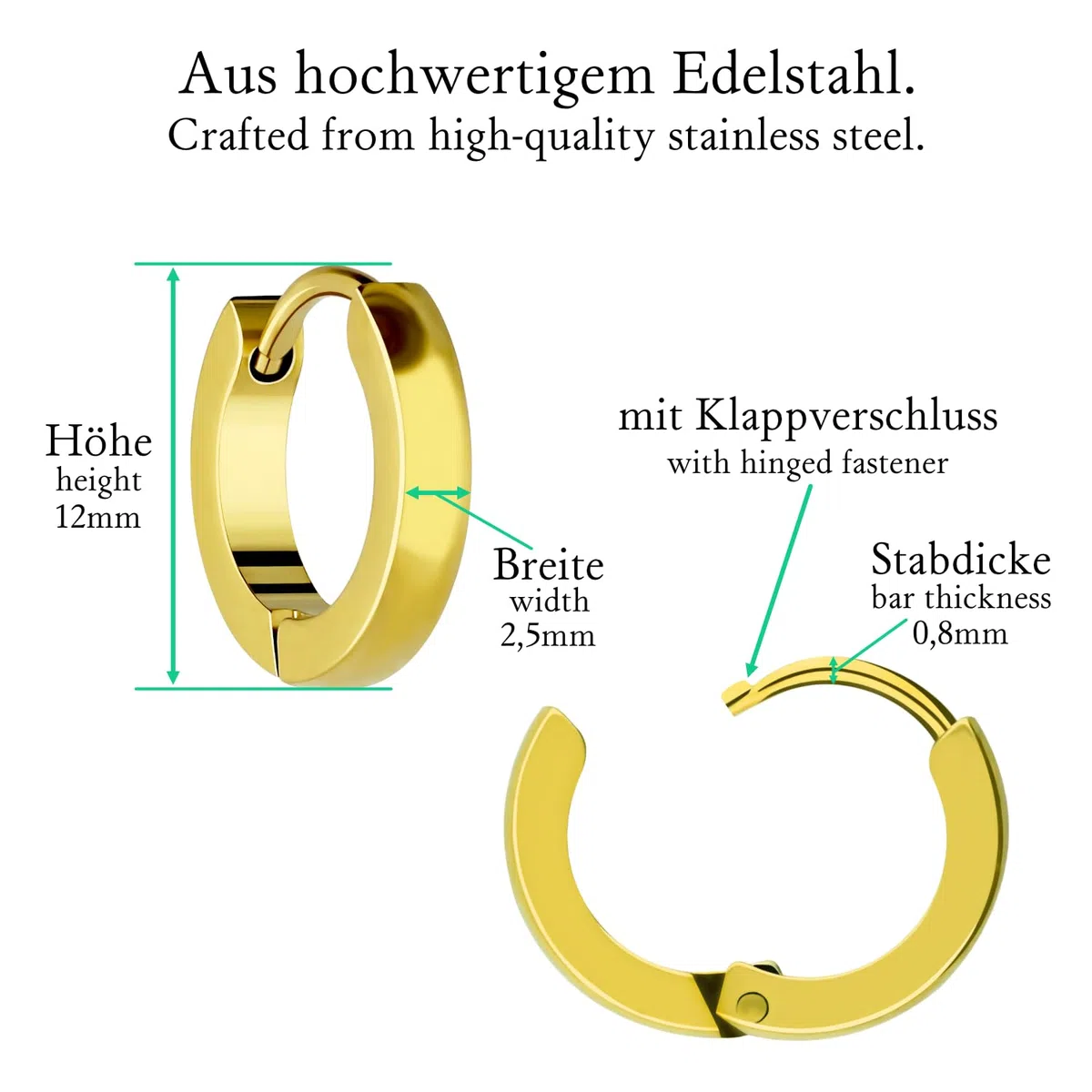 Treuheld® | Schmale Creolen Ohrringe aus Edelstahl 6 Farben