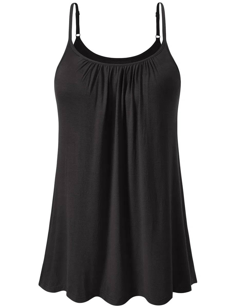 vislivin Top mit Integriertem BH Damen Unterhemd Spaghettiträger Tops Loose Tank Ärmellose Bluse Trägertops S-XXXXL