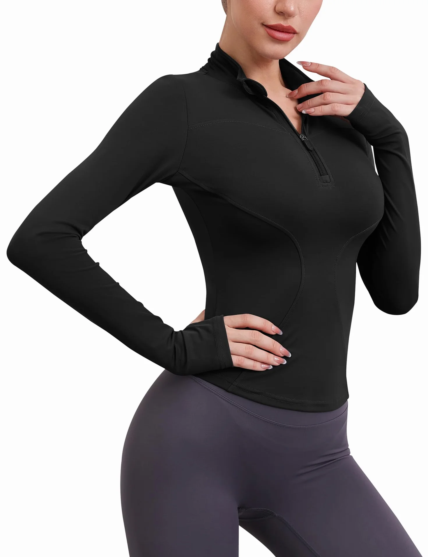 iWoo Sportshirt Damen Sport Oberteil Atmungsaktiv Laufshirt Sportjacke Leichte Laufjacke Damen Half Zip Sweatshirt Activewear für Wander Gym Yoga Laufen