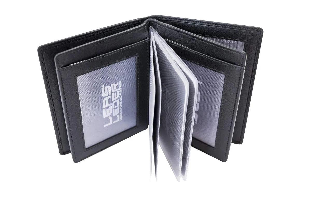 LEAS Ausweis- & Kreditkartenmappe/-hülle hochwertig verarbeitet mit RFID Schutzfolie Echt-Leder, schwarz Card-Collection