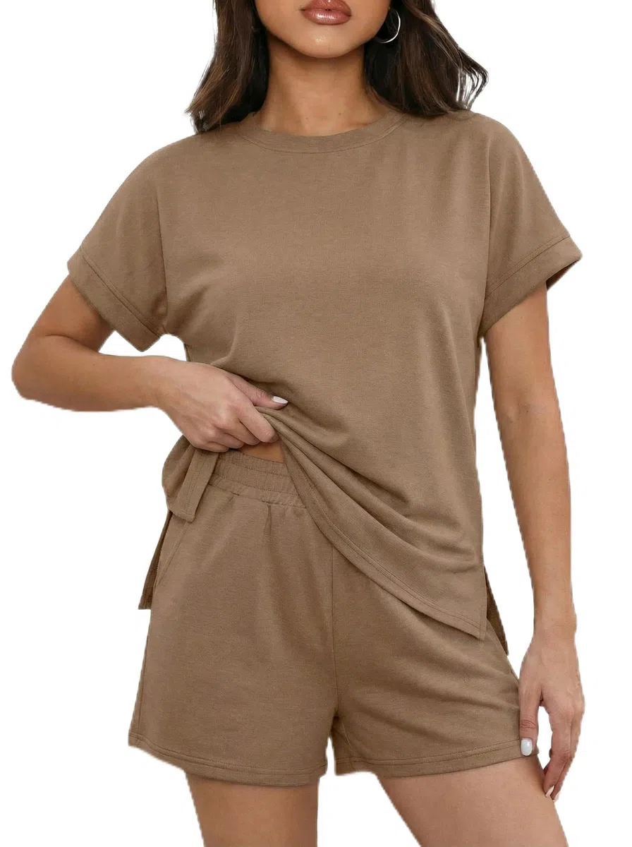 IWOLLENCE Hausanzug Damen Zweiteiler Sport Set Loungewear Damen Tracksuit mit Elastischem Bund und Taschen