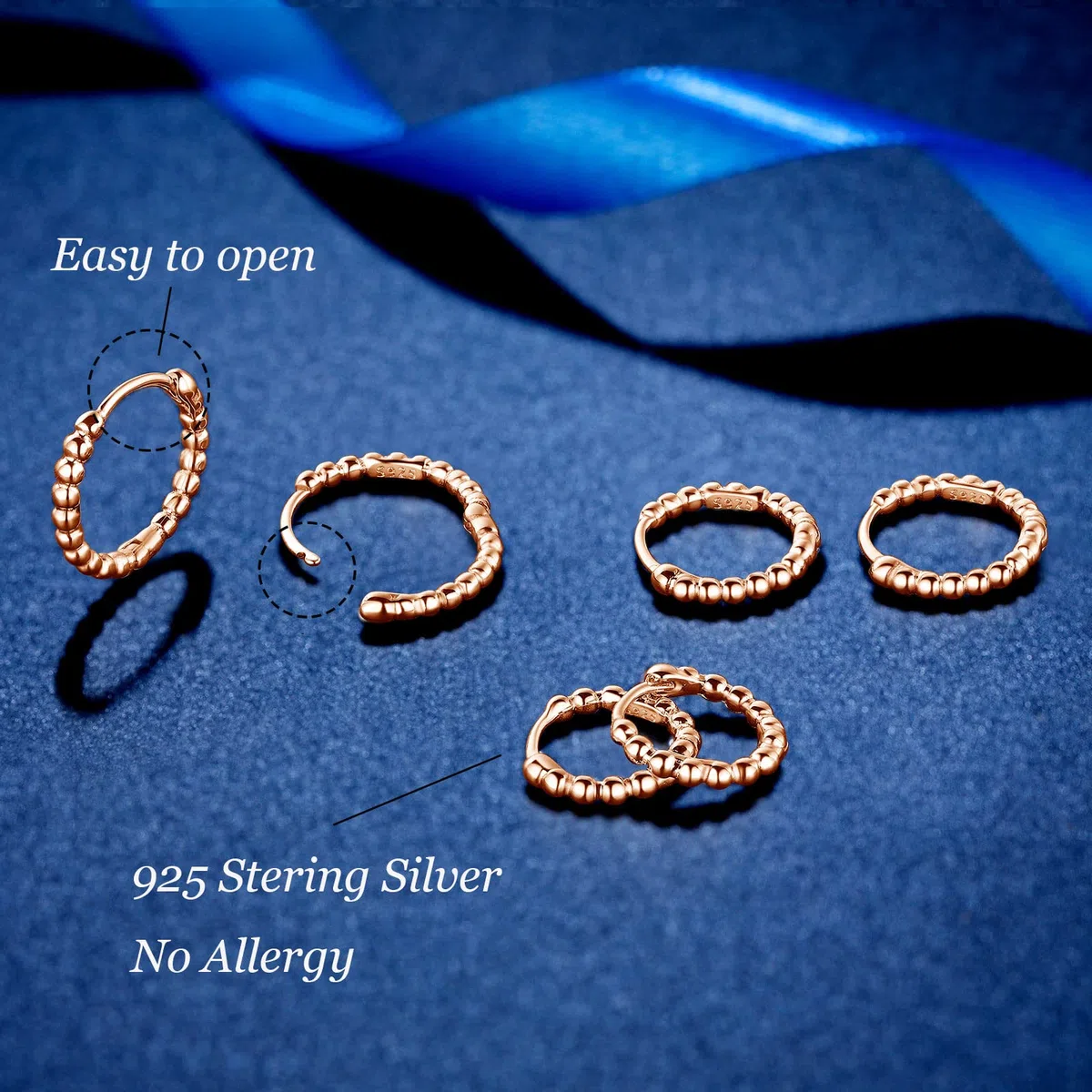 Creolen Silber Damen Ohrringe, 3 Paare 925 Sterling Silber Creolen Ohrringe Set, Hypoallergen Klein Schlafen Creolen Ohrringe, Unisex Silber Perlen Kreolen Ohrringe Set in 10, 12, 14mm