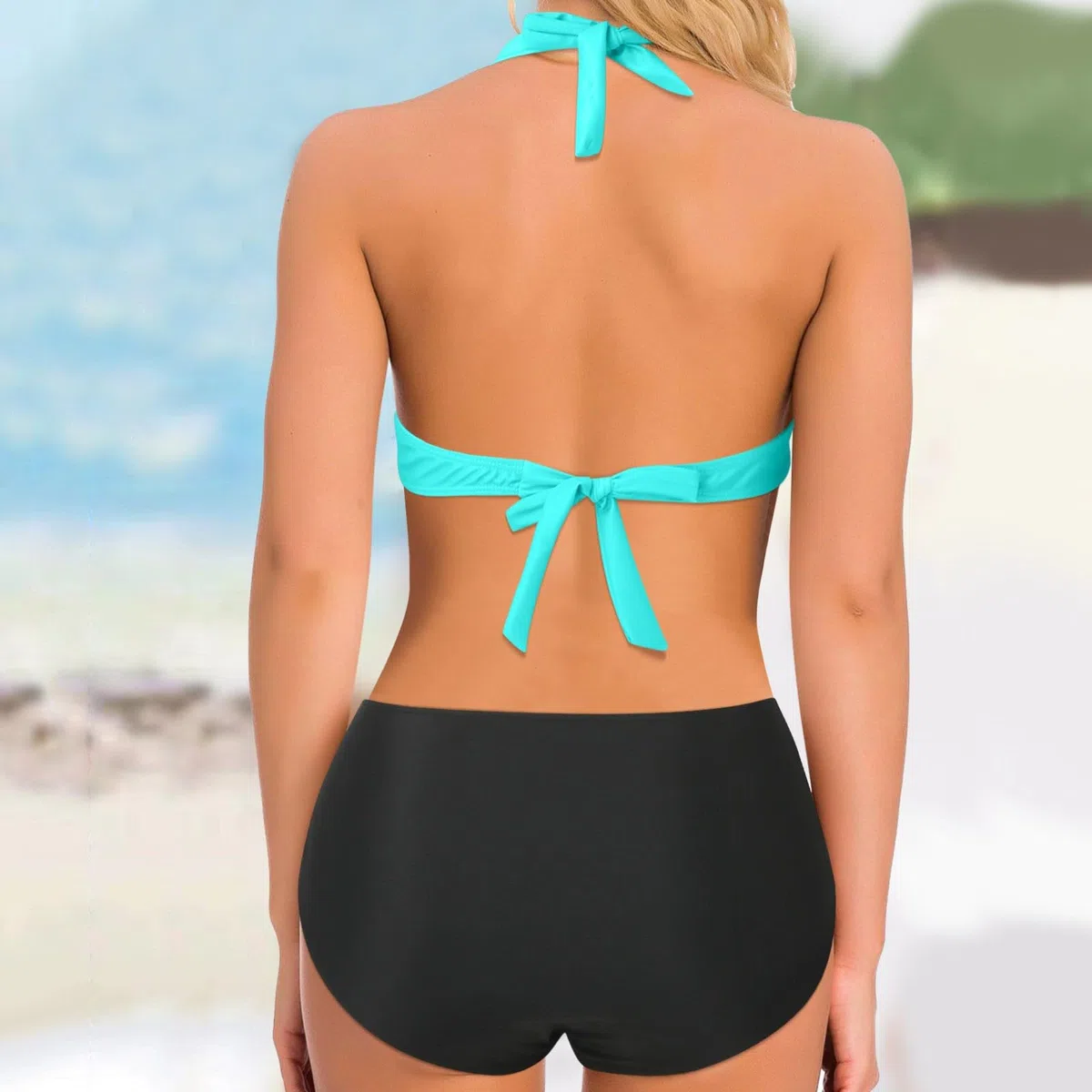 Bikini Damen Push up Sexy Verstellbare Atmungsaktiv Bikini Damen Set Bauch Weg Sexy Bikinihose Schwimmrock Monokini Shape Schnürung Badeanzug mit Rock Lang Badeanzugkleid