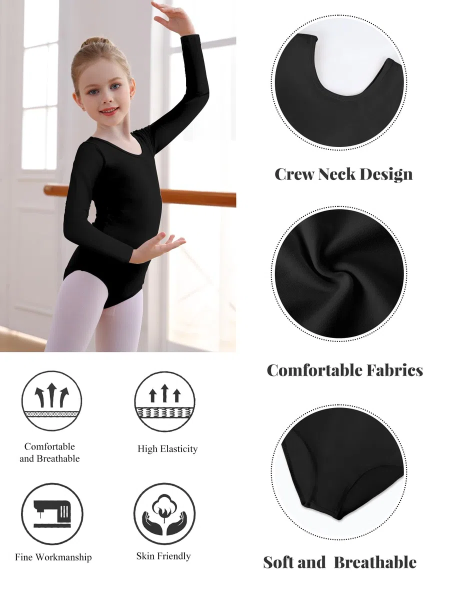 Ballettanzug Mädchen Ballett Trikot Baumwolle Langarm Ballett Body TanzBody Turnanzug Gymnastikanzug für Kinder Damen Größe 110-160