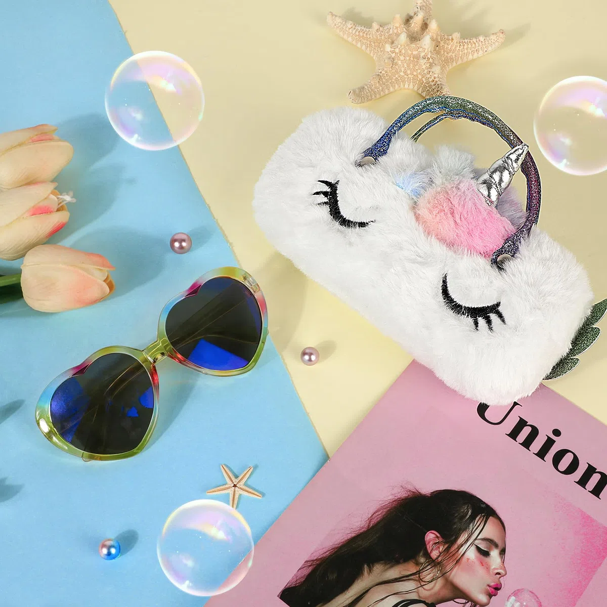 Brillenetui Kinder mit Sonnenbrille Mädchen, Plüsch Einhorn Sonnenbrillenetui mit Griffen Brillenhülle, Regenbogen UV-Schut Sonnenbrille Partybrillen Sonnenbrille für Kinder Mädchen Junge