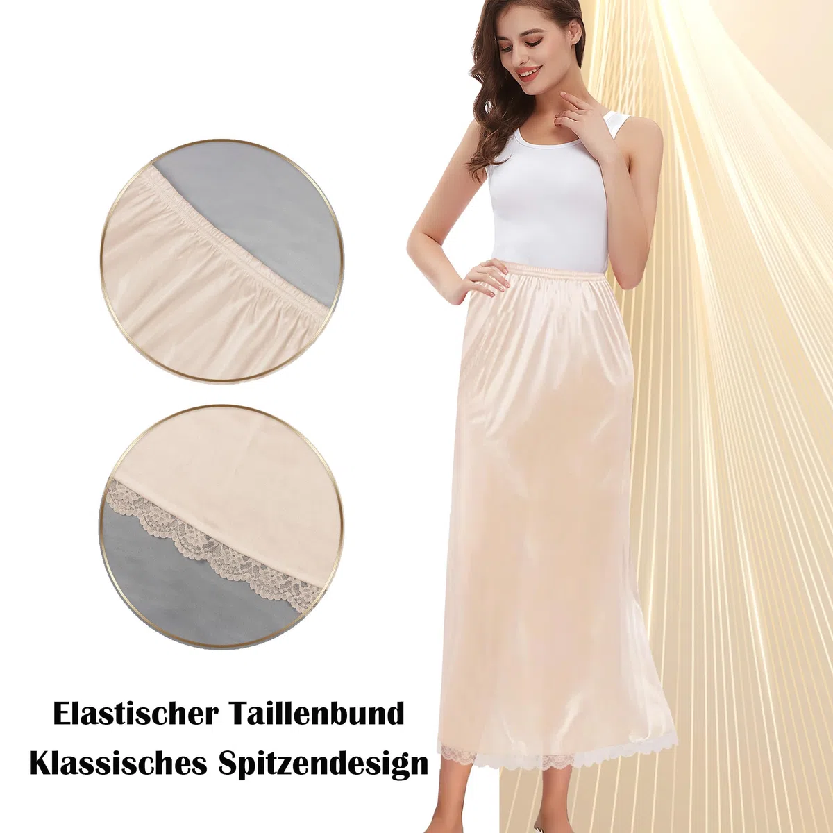 Girstunm Halbe Slips für Frauen Langer Unterrock Antistatische Spitze Bottoming Rock Slips für Unterkleider