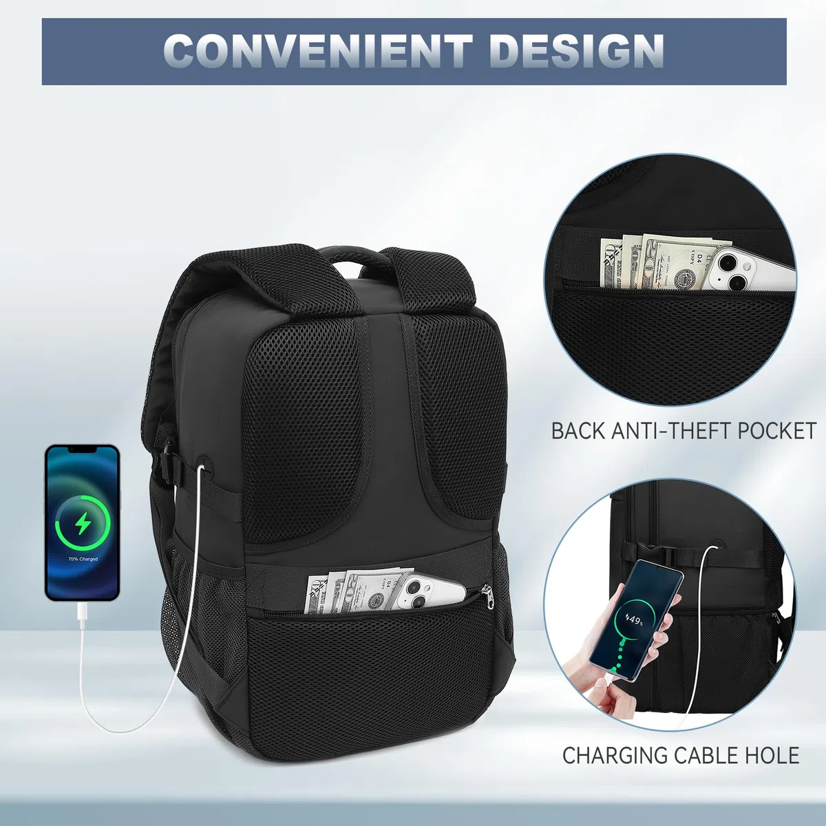 Lossga Handgepäck Rucksack 40x30x20 für Ryanair Rucksack Handgepäck Flugzeug mit Durchleitung Tasche Reiserucksack Klein mit Eine Diebstahlsichere Tasche für Herren Damen, 14 Zoll Laptop