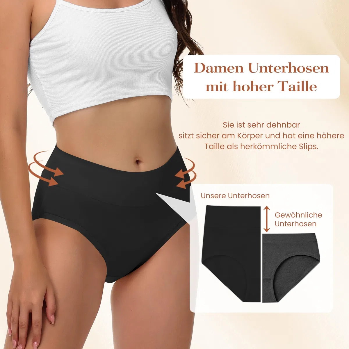 Unterhosen Damen 5er Pack–Hohe Taille Baumwolle Slips, Stretch & Atmungsaktive Panties, Weiche Unterwäsche für Frauen (Gr.S-3XL)