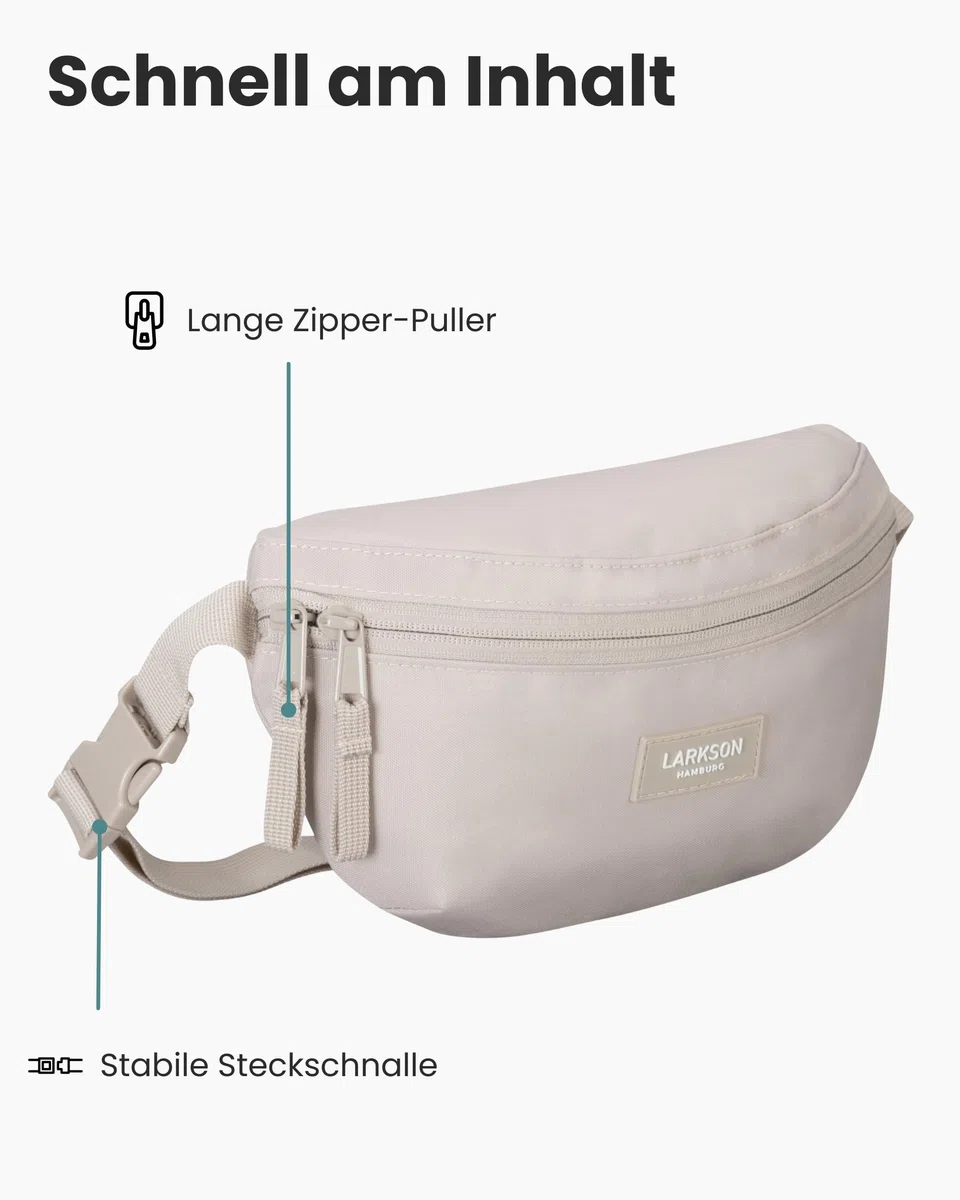 LARKSON Bauchtasche Damen & Herren Beige - Finn - Hüfttasche für Sport Outdoor Stadt - Gürteltasche Stylisch für Festival - Crossbody Bag mit Gurt - Wasserabweisend