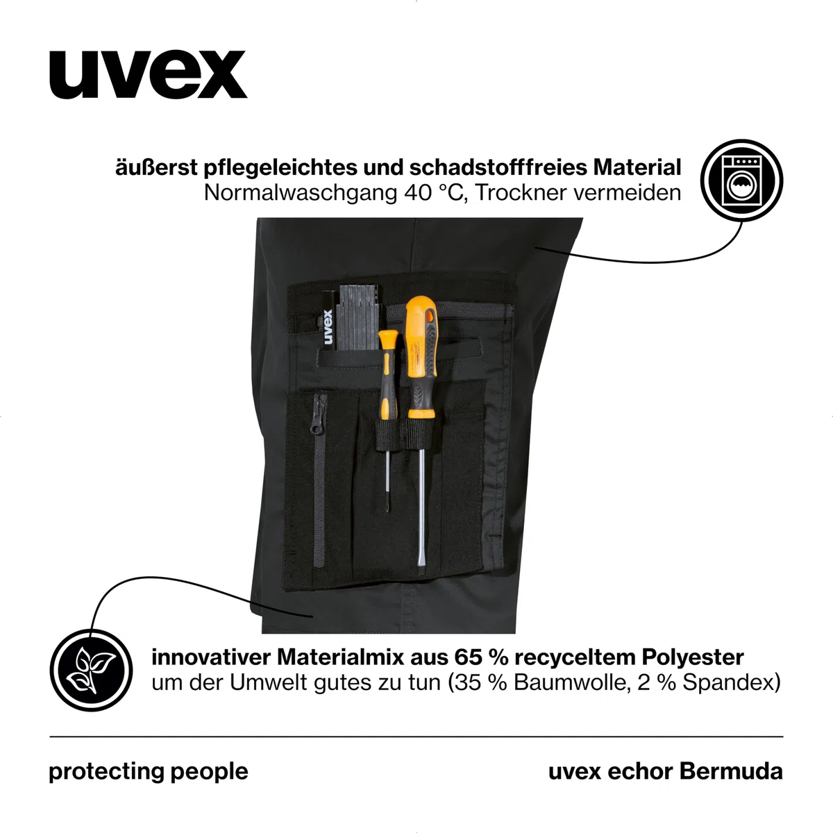 Uvex echor Arbeitsshorts - Kurze Premium Arbeitshose - Herren-Cargohose - Stretch-Bund, leicht, elastisch & viel Stauraum