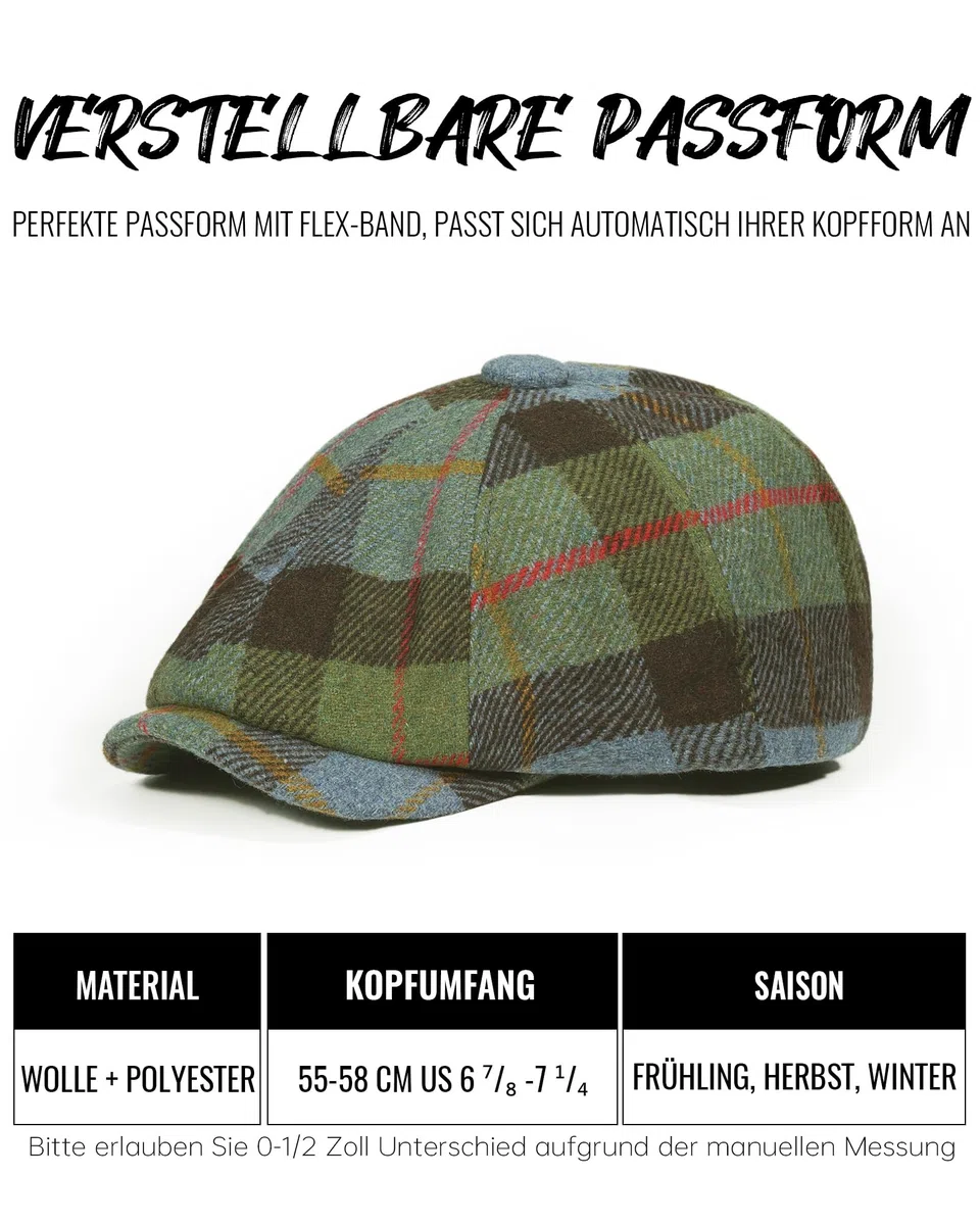 Clakllie Karierte 8 Panel Newsboy Cap aus Wollmischung Herren Damen Ballonmütze Peaky Blinders Mütze Baskenmütze Gatsby Barrett Cap Schiebermütze