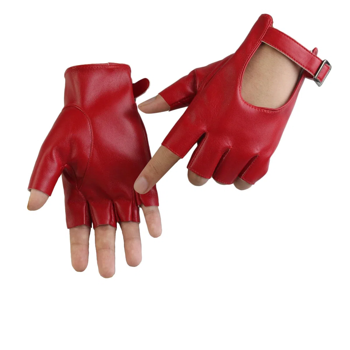 Long Keeper Fingerlose Lederhandschuhe Damen Ungefüttert Fahrhandschuhe Halbfinger Frauen Handschuhe Leder Punk Costume für Fahren Cosplay, Einheitsgröße