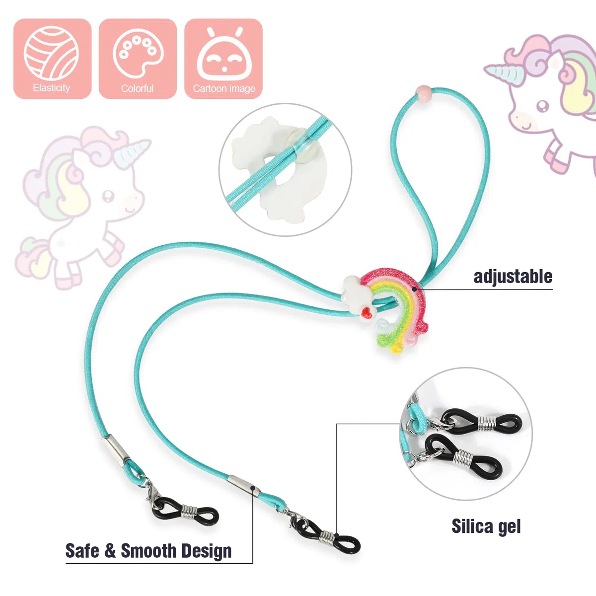 Hifot 10 Stück Kinder Brillenband, Einhorn Maskenband Verstellbar Lanyard Sonnenbrille Brillenschnur Brillenkette Brillenkordel Sport für Mädchen