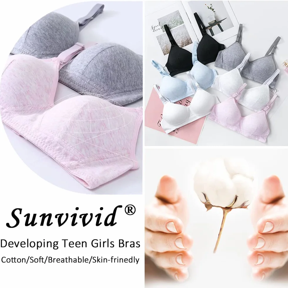 Teenager Mädchen BH 3er Baumwolle Sport Softbra Bralette Ohne Bügel Nahtlose Gepolsterte Unterwäsche mit abnehmbaren Pads für 12-18 Jahre Kinder und Damen