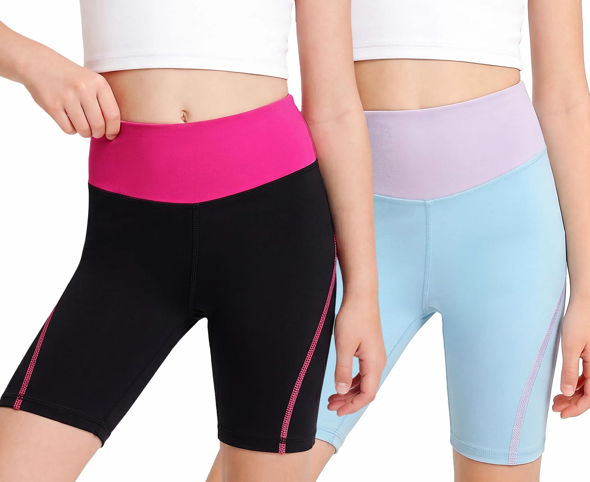Radlerhose für Mädchen, 2er-Pack, Elastisch Activewear Shorts Sommer Turnhose Kurze Leggings Atmungsaktiv Sporthose Caprihose für Sport Gym Tanzen Gymnastik 4-13 Jahre