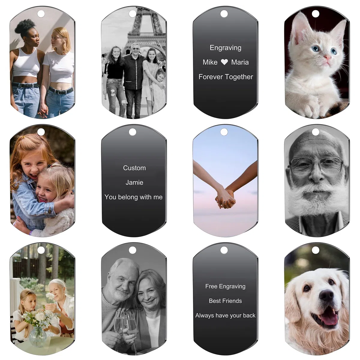Benutzerdefinierter Hundemarken Text und Bild gravierte Halsketten mit farbigem/schwarz-weißem Bild Anhänger personalisiertes Geschenk für Männer/Frauen Schmuck