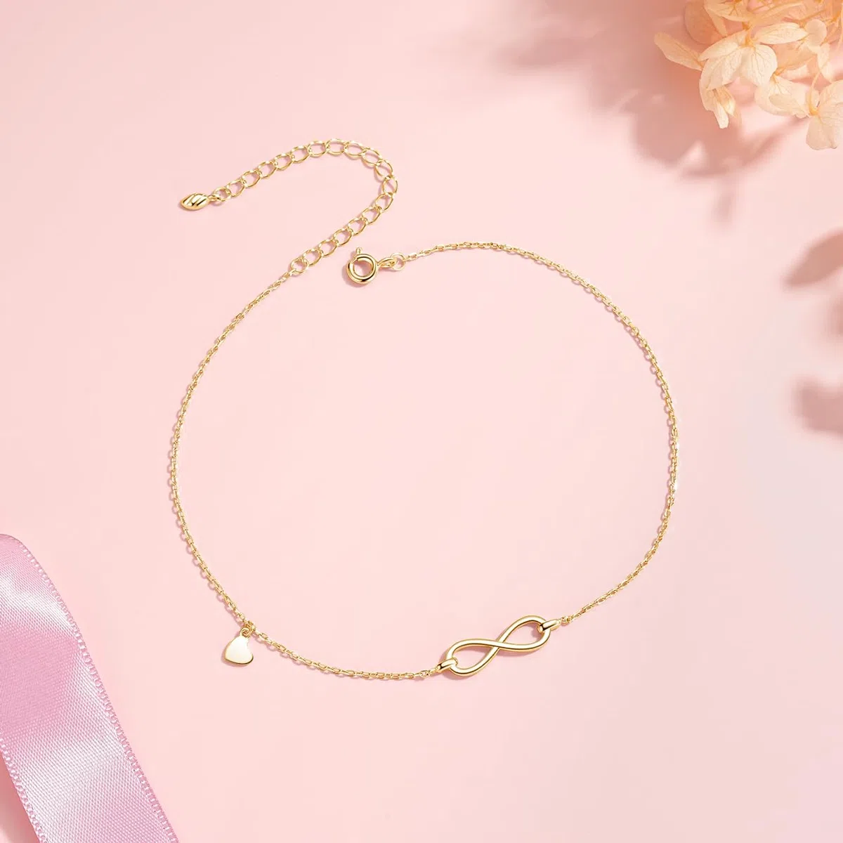 Fussketten für Frauen Sillber, Infinity Herz/Herz Fußkette, 925 Sterling Silber Fußkettchen für Damen, Sommer Strand Knöchel Armband Fußspange, Wasserfest Fußschmuck Verstellbar -22+5cm