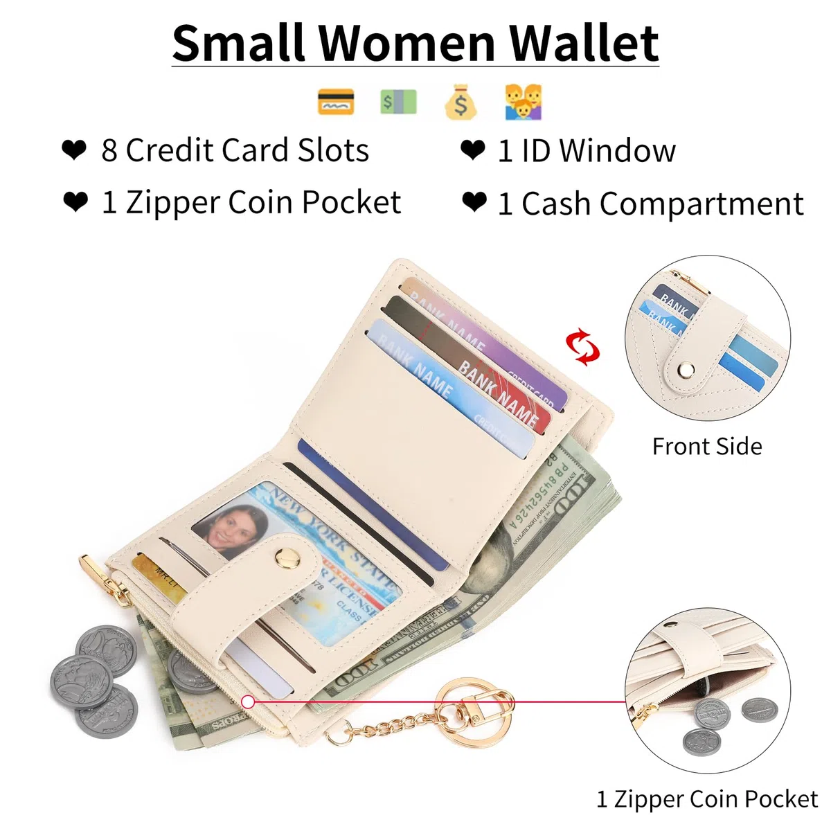 GAEKEAO Geldbörse Damen, Leder Portmonee mit RFID Blockierung, Portemonnaie Damen Klein, Mini Geldbeutel mit Zipper Münzfach Kartenfächer Slim Wallet