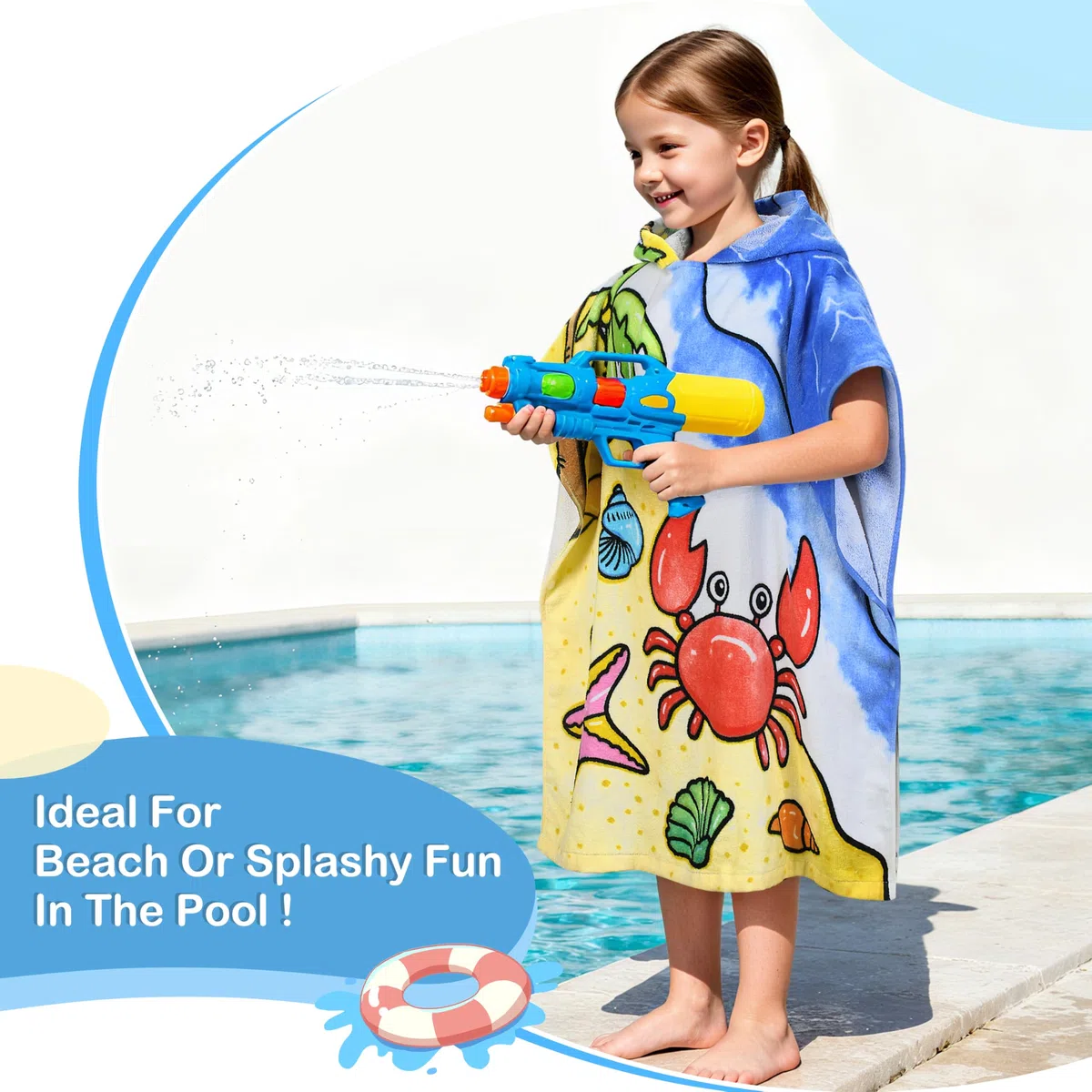 Kato Tirrinia 100% Baumwolle Badeponcho Strandtuch 90-120cm Kinder, Absorbierender Bademantel Badehandtuch für Mädchen Jungen, Handtuch Poncho für Strand Schwimmen Camping Baden