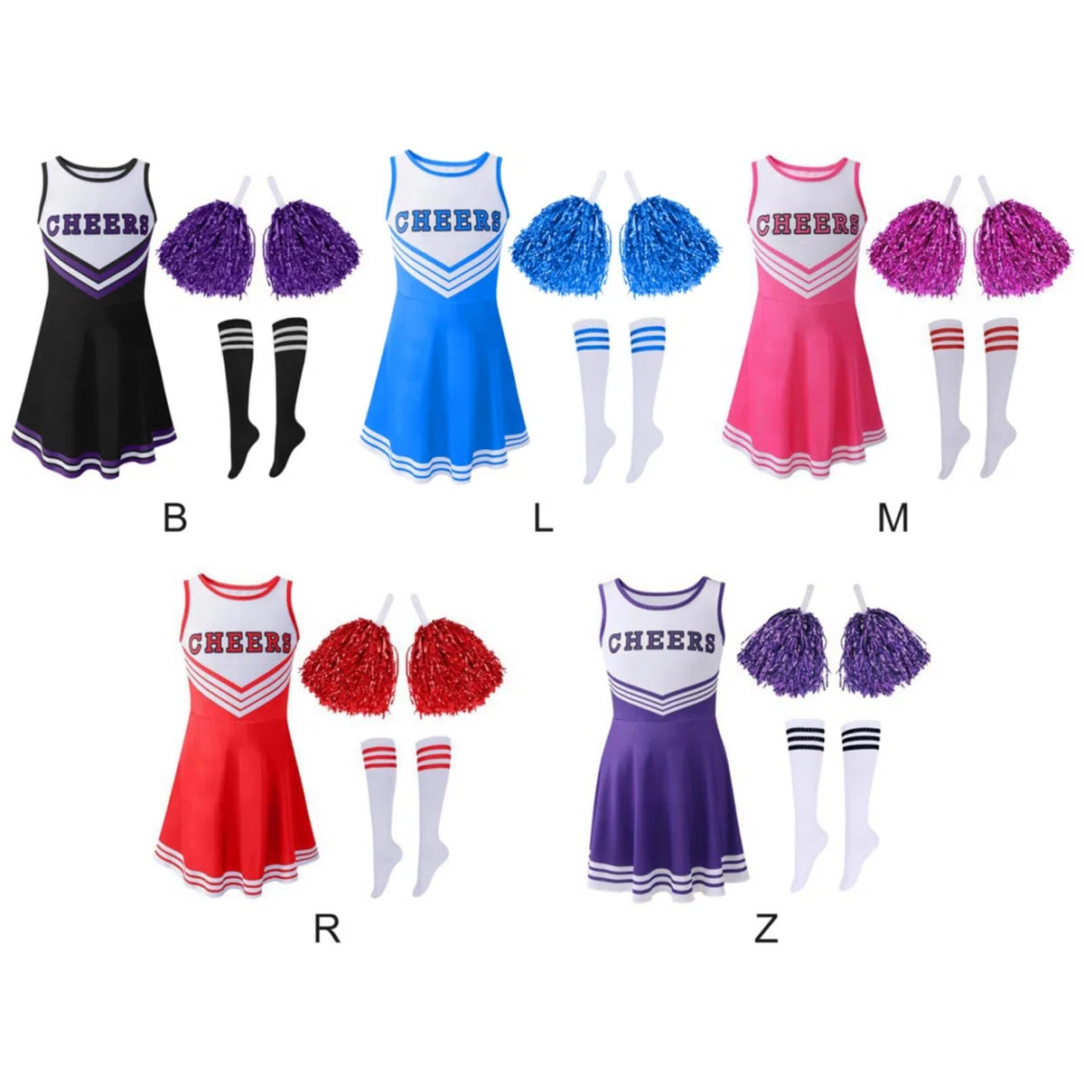 Kinder Mädchen Halloween Cheerleader Kleid Cheerleading Outfit Cheer Uniform Kleidung Sets + Pom Poms + Tube Socken 3-12Y