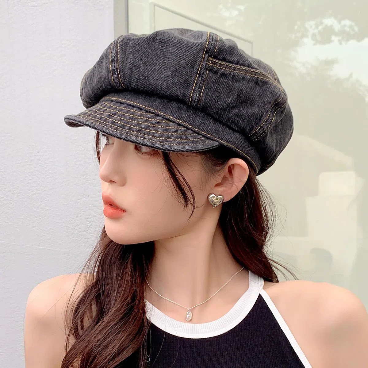 Baskenmütze für Damen, Denim-Bäckermütze, Newsboy-Cabbie-Mütze, Schirmmütze für Damen und Mädchen