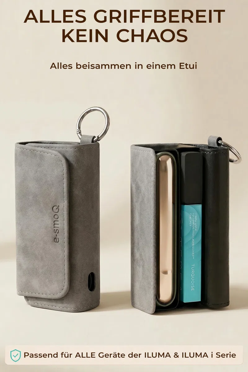 [15+ FARBEN] e-smoQ Etui für IQOS ILUMA i & ILUMA – Hülle für IQOS Zubehör, Tasche auch für ILUMA Prime (grau)