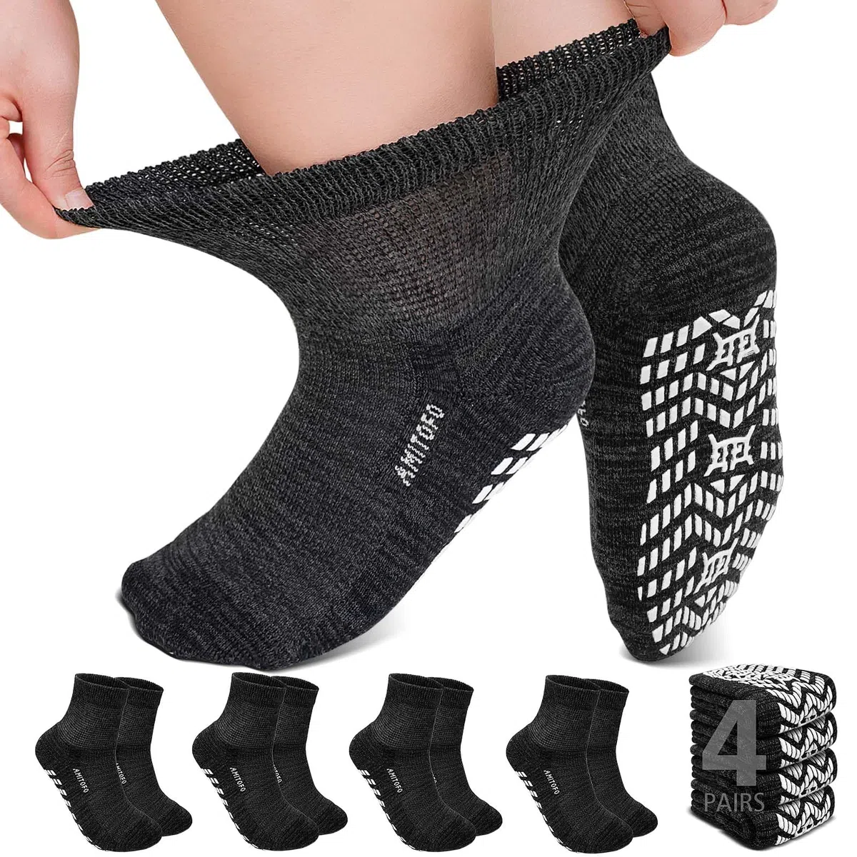 Diabetiker Socken Herren Damen: Bambus Stoppersocken mit Komfortbund Ohne Gummibund & Naht Extra Weite Antirutschsocken Für Geschwollene Füße Schwangere Senioren