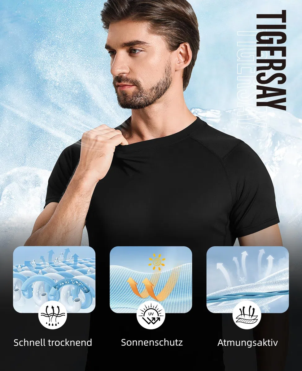 Kompressionsshirt Herren Kurzarm，Funktionsshirt Atmungsaktiv Compression T-Shirt Schnelltrocknend Sportshirt Baselayer für Fitness Laufen Gym