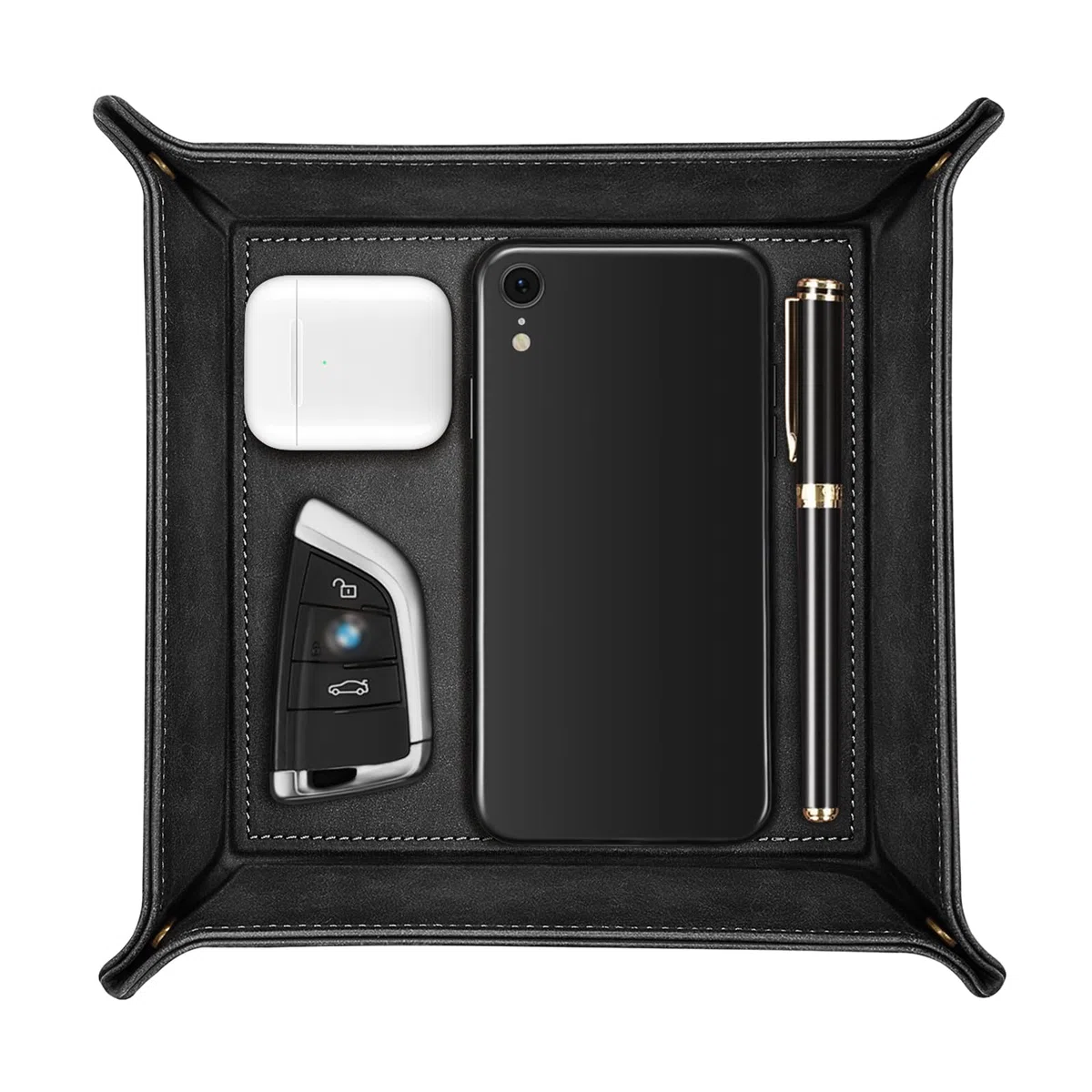 SITHON Taschenleerer - Tablett Organizer, Ablage Aufbewahrungsbox, Kunstleder Ablageschale Schlüsselschale für Uhren Handy Schmuck Schlüssel Münzen Geldbörse und Büroausstattung, (Schwarz)