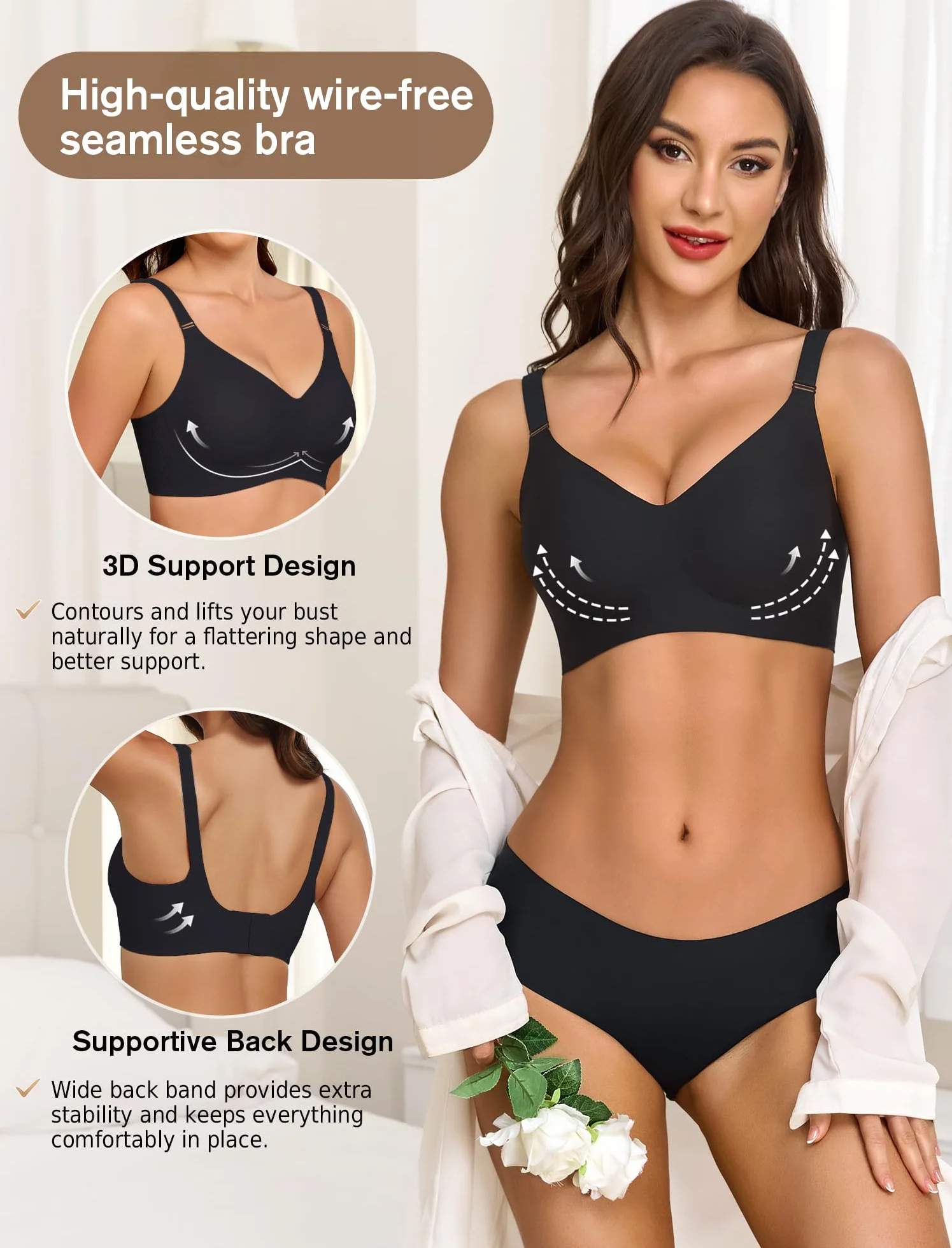 BH Damen Ohne Bügel Push Up BH Gepolstert Soft Nahtloser BHS Seamless Bequemer T-Shirt BH Komfort Vollschalen Bra Klassische Bustier Starker Halt Bralette für Noamale und Große Brüste