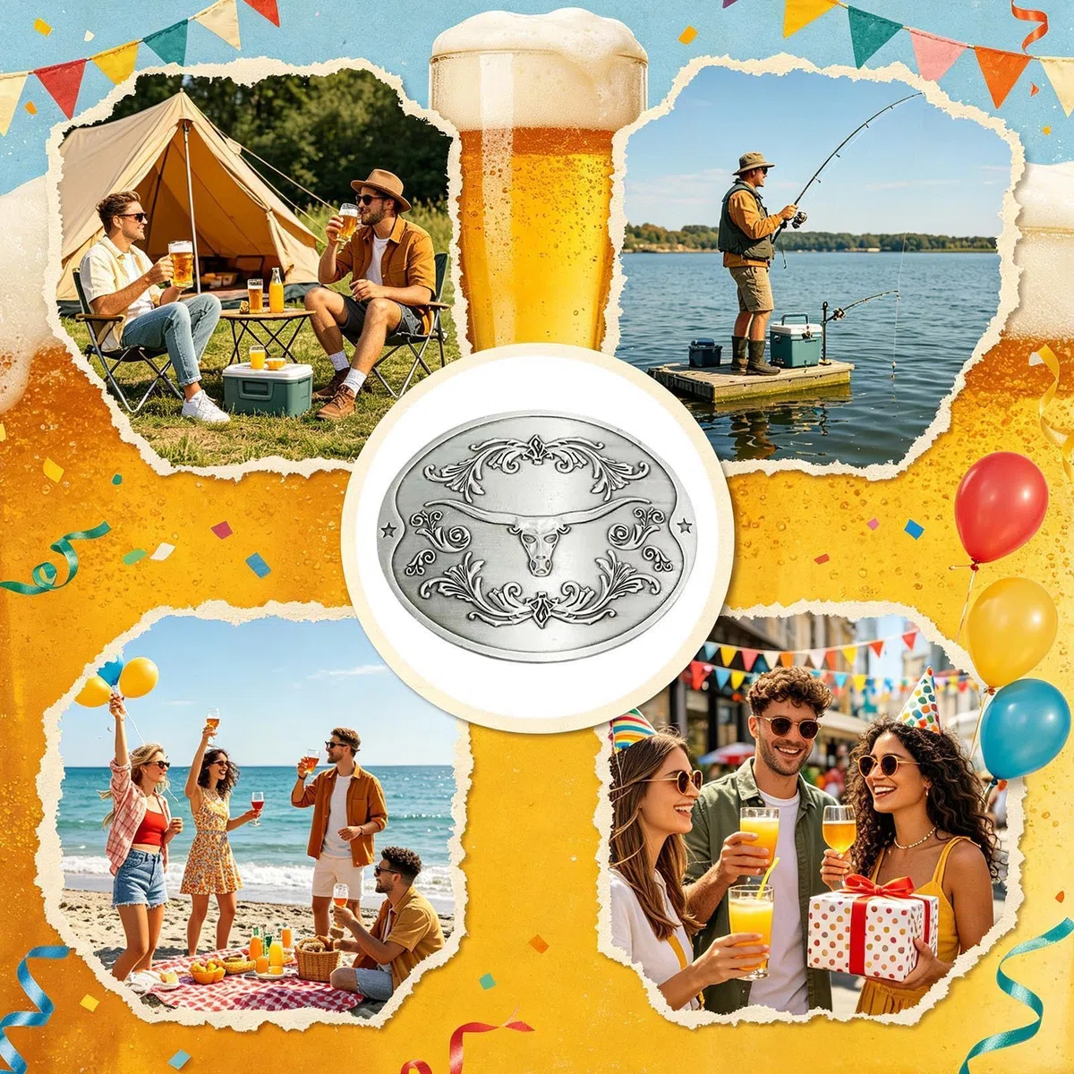 Generisch Beer Holder Belt Buckles for Men,Portable Metal Beer Belt Buckle,for Outdoor Waistband Camping Picnic Wine Holder Activity Camping, Picnic, Event