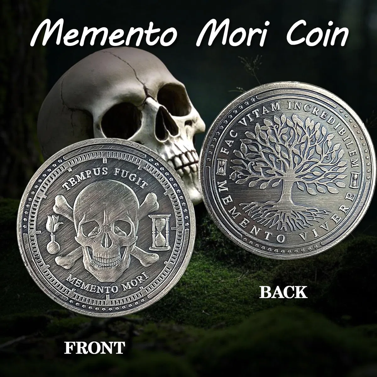 Memento Mori Münze - Lebensbaum Memento Vivere Münze, Skeletthard Erinnerung, Nüchternheitstoken, DEC Coole Genesungsmedaille Geschenke