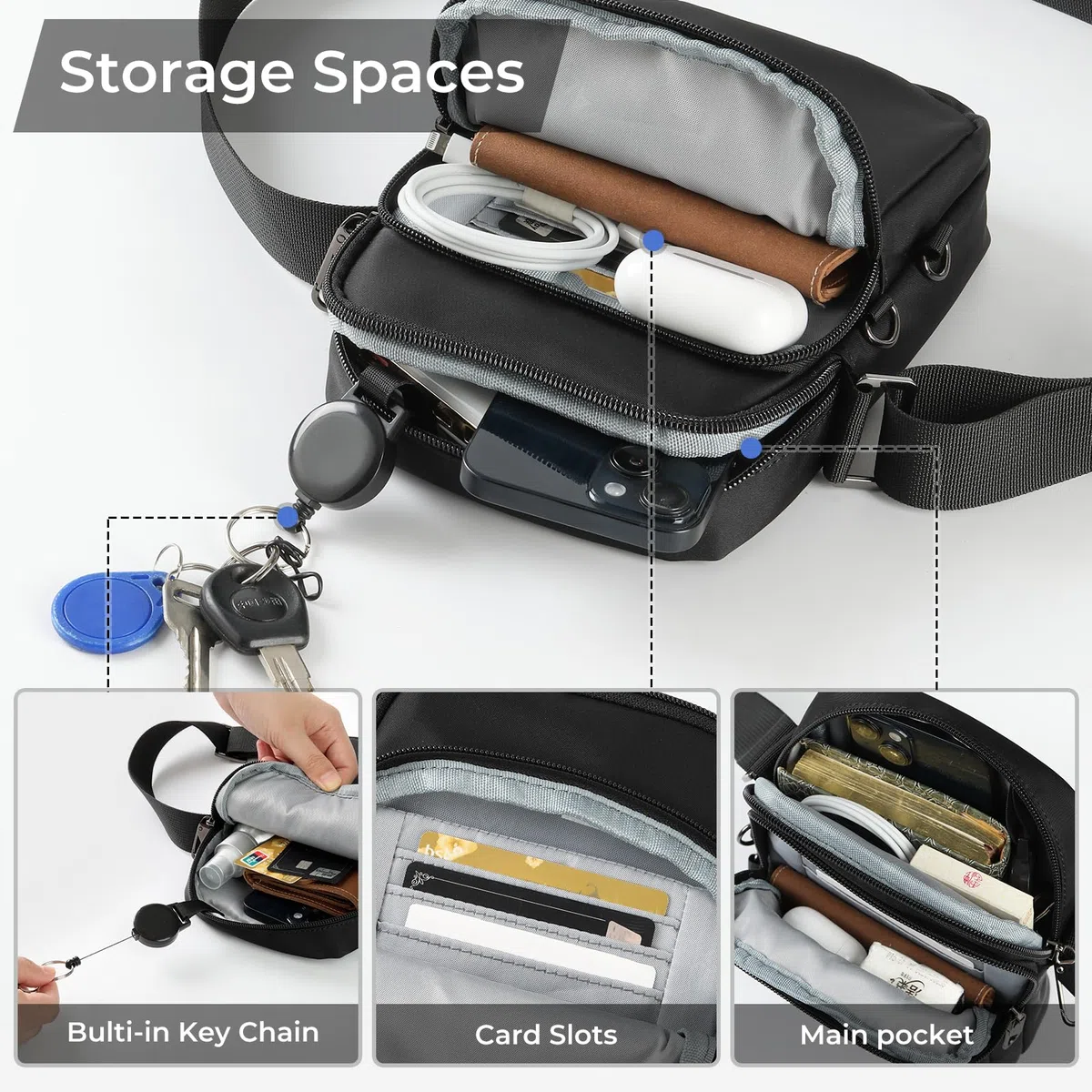 BROADREAM Anti Diebstahl Umhängetasche - Schultertasche mit Reißverschluss Lock & RFID-Blockierung, Wasserdicht Brusttasche Chest Crossbody Bag Herren Damen Tägliches Leben Reise