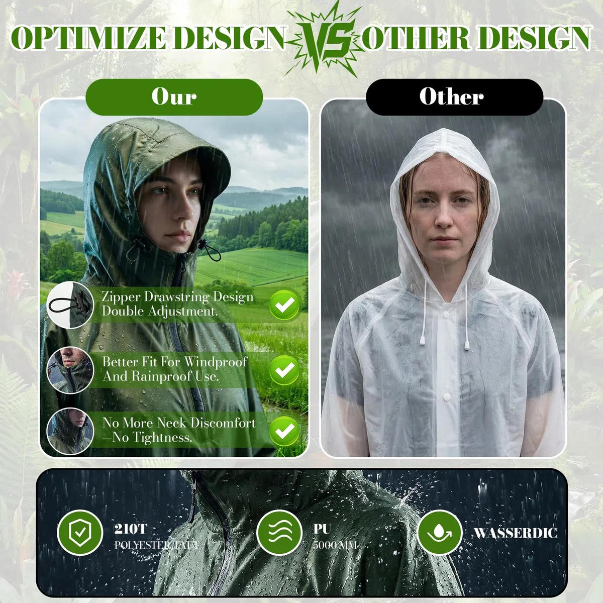 Regenponcho Wasserdicht Wandern Mit Halbzip Leichter Mehrzweck Regencape Mit Rucksack Atmungsaktiv Poncho Herren Damen Hiking Faltbare 3-In-1 Regenmantel Camping