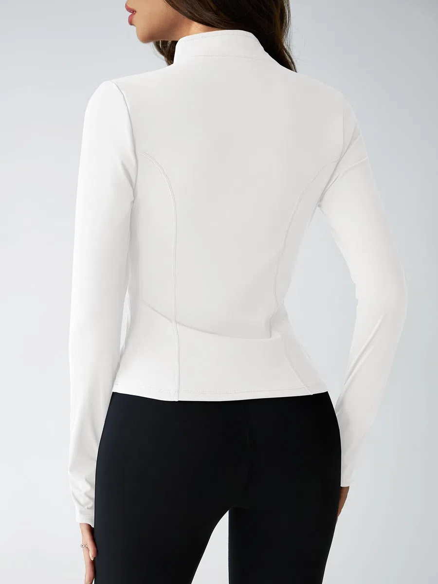 Fisoew Damen Laufjacke Langarm Zip Up Slim Sportjacke UPF 50+ Leichte Trainningsjacke Yoga Gym Fitness Tops mit Daumenloch