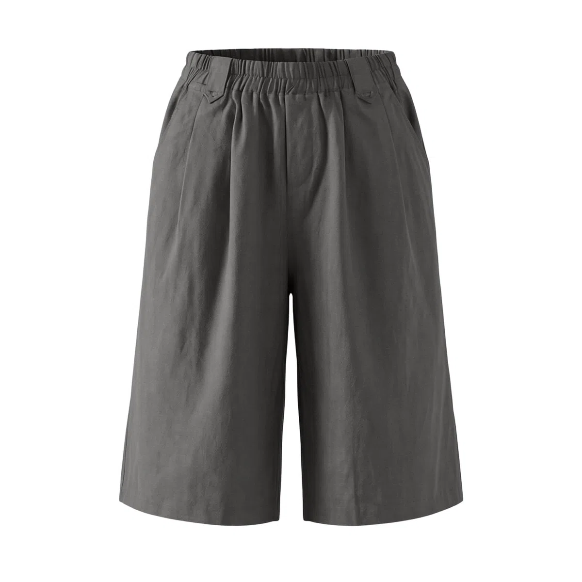 Generisch Damen Leinenhose Kurze 5/4 Hose Sommer Locker Fit Bermudas Große Größen Freizeithose mit Gummizug Weites Bein Stoffhose mit Taschen für Strand Urlaub