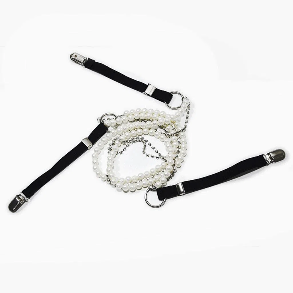 Punk Stil Hosenträger Frauen Y-Form Metall Clips Einstellbare Perle Gurt