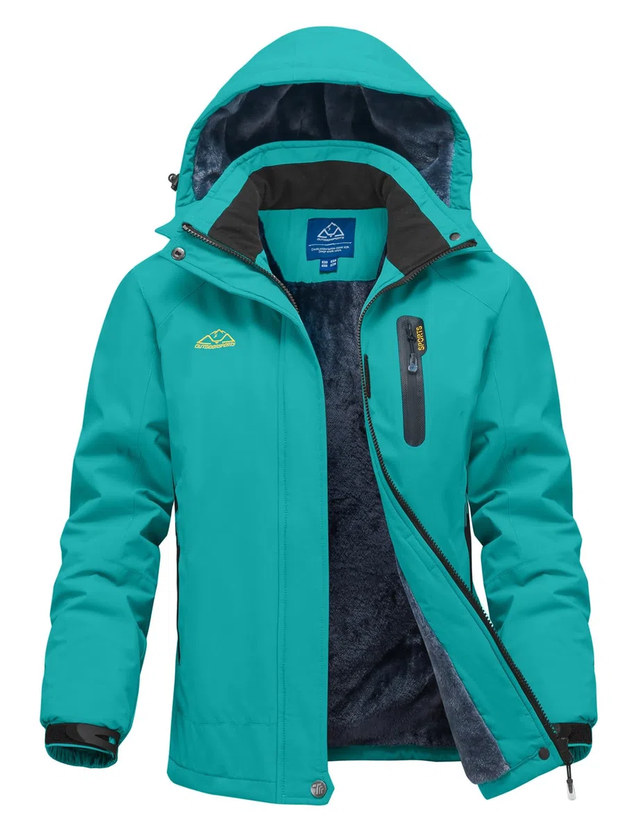 donhobo Damen Outdoor Winterjacke Winddichte Wasserdicht Softshell Jacke Warm Fleece Skijacke Funktionsjacke mit Abnehmbarer Kapuze